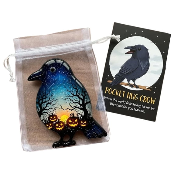 Clearance Sale | 2D Acrylic Pocket Hug Card with Crow Design, Inspirational Halloween Gift for Friends Family