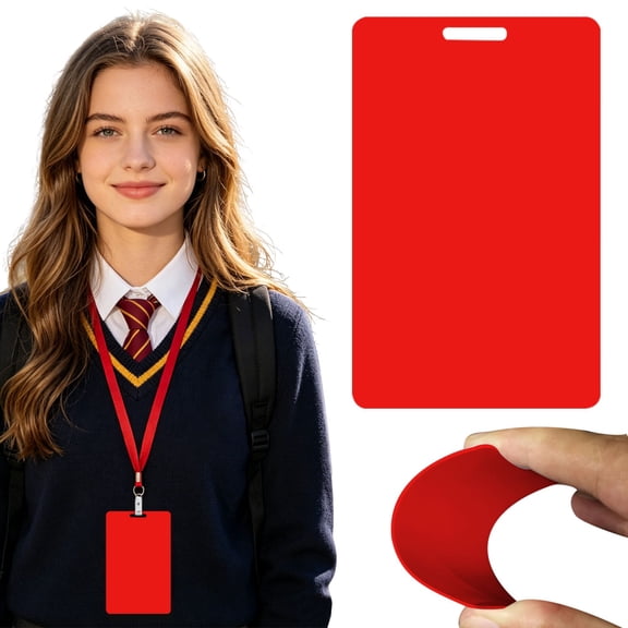 Clearance Sale! 2PACK Plastic Label Tags, Blank ID Cards with Hole for Lanyard & Hooks, PVC, for Office & Home, (8.55x5.4cm, Red)