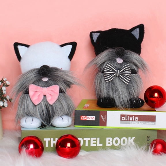 Clearance Sale!2Pcs Cat Gnomes Plush,7Inch Swedish Tomte Gnomes with Cat Ears and Bows,Handmade Cat-Shaped Gnome Plush Dolls,Gift for Cat Lovers,Christmas,Valentines Day,Couples Gifts