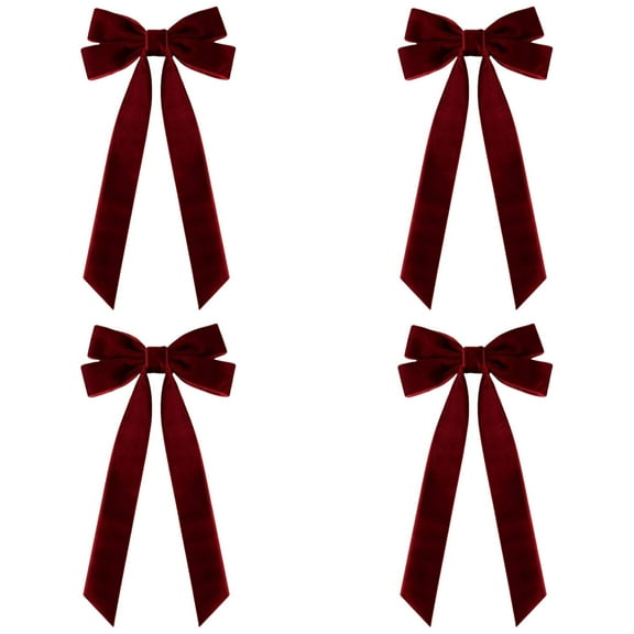 4 Pcs Velvet Ribbon Bows 10.2"x5.1" Pre Tied Christmas Velvet Bows with Twist Tie for Gift Packaging Christmas Tree Wreaths Door Windows Wedding Party Decoration(Burgundy)