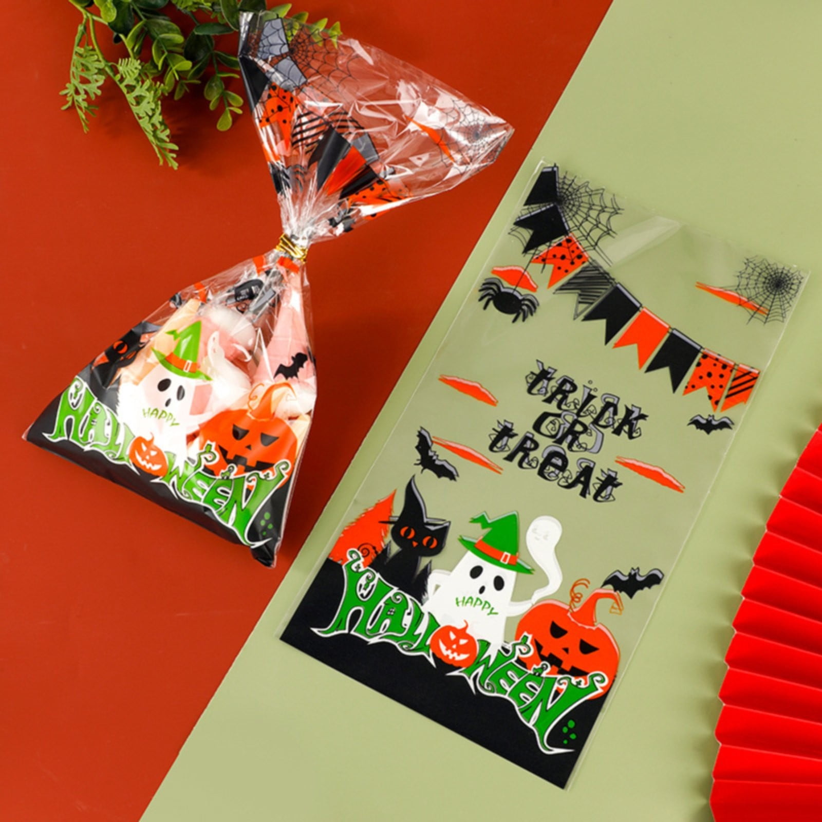 Clearance Sale! 50 Pcs Halloween Candy Bags Plastic Gift Transparent Bag Birthday Party