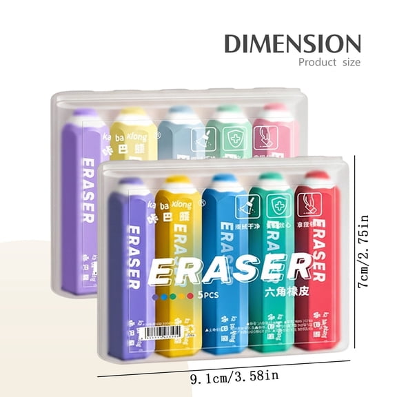 Clearance Sale! 5PACK Colorful Hexagonal Erasers, Soft Rubber Pencil Erasers for Sketching & Writing, Rubber, for Office & Home, (9.1x7x1.8cm, Rainbow)
