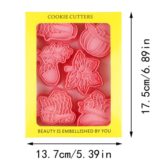Clearance Sale | 6-Piece Thanksgiving 3D Plastic Cookie Stampers with Corn Maple Leaf and Turkey Designs, Fondant Cake Decorating Set, Pink