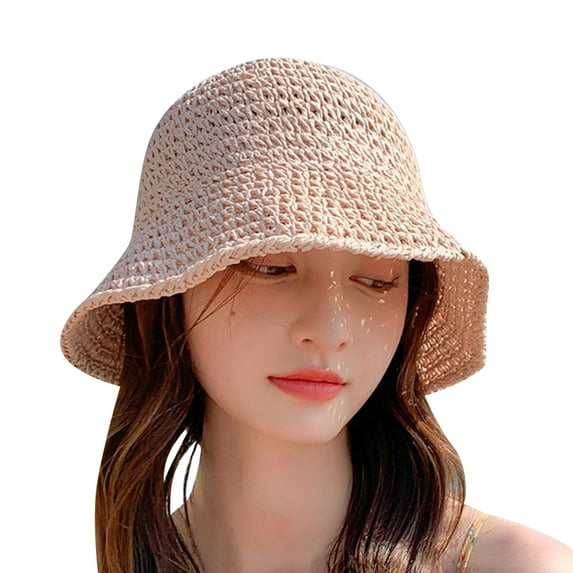 BKQCNKM Straw Bucket Hat, Sun Hats, Wide Brim Sun Hat, Straw Beach Hat, Pink M