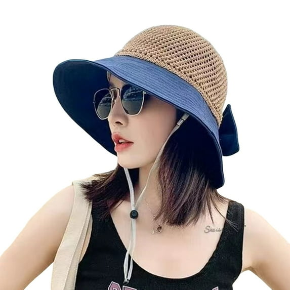 BKQCNKM Sun Hat, Straw Hats for Women, Wide Brim Hat, Beach Accessories for Women, Navy One Size