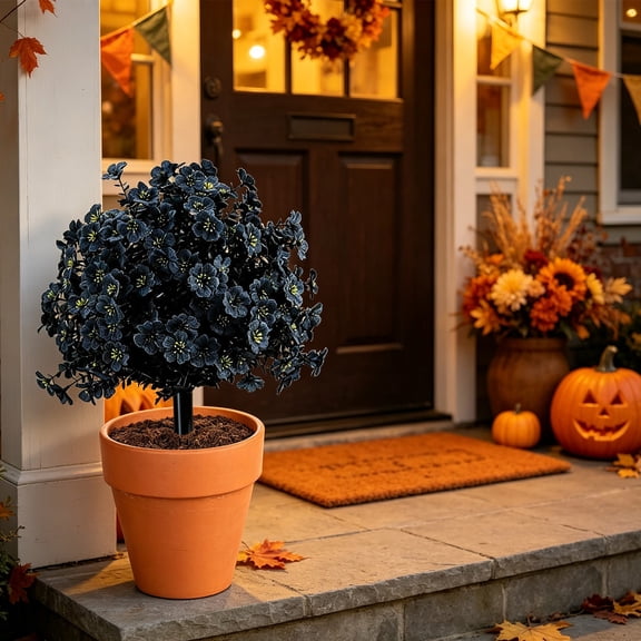 Clearance Sale! Black Artificial Violet Flowers, Plastic Cemetery Decoration for Porch Garden Halloween Display