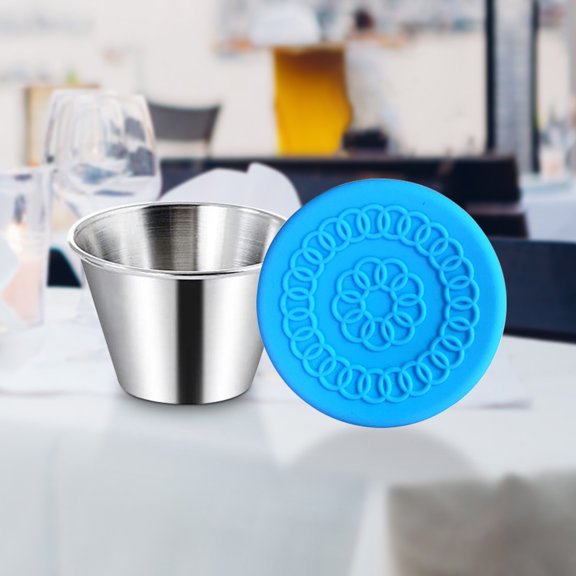 Clearance Sale!Blue Stainless Steel Dipping Sauce Cup with Silicone Sealed Lid, Countertop Salad Sauce Storage Vessel