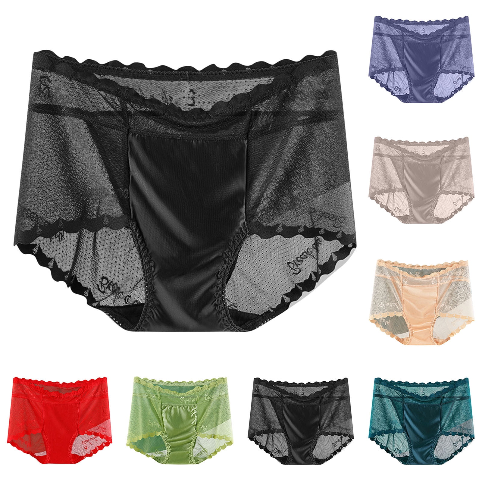 Clearance Sale: Blumer De Algodon para Mujer, Ropa Interior de Mujer, Women Solid Color High Waisted Mesh Breathable And Sexy Lace Hollow Underwear Panties SOPATENOR Army Green L