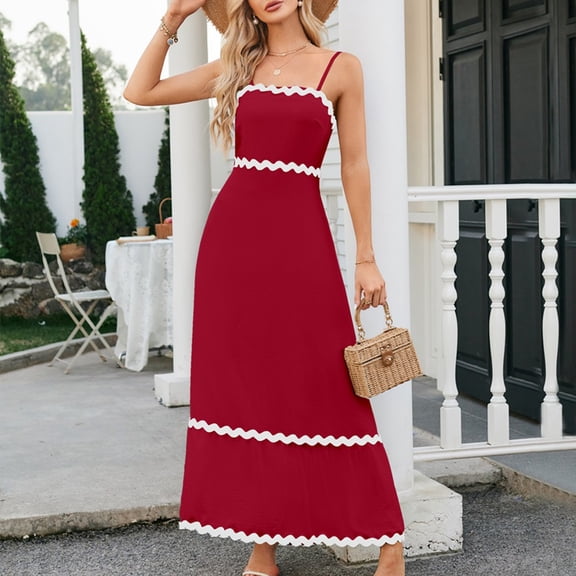 Bohemian Dresses for Women 2024,Women'S Summer Casual Loose Sleevless Crew Neck Dress,Red,M