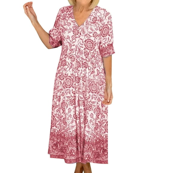 Clearance Sale! Bpxiofoy Boho Dresses for Women 2024,Red Dresses for Women,Boho Dress,Spring Dresses for Women 2024,Summer Dress Red L