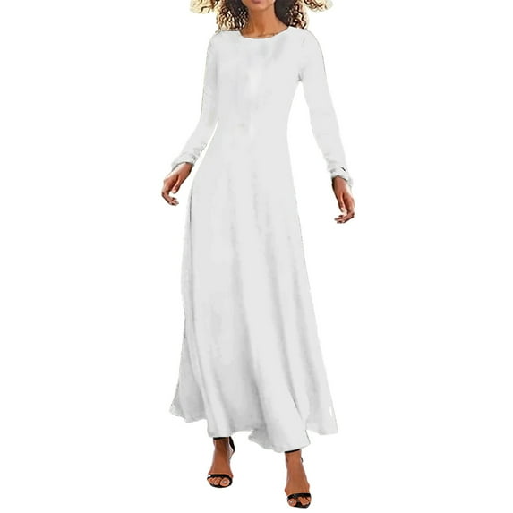 Bpxiofoy Boho Dresses for Womenï¼White Dress Womenï¼Long Sleeve Dressï¼Womens Dressesï¼Women's Essentials Dresses White L