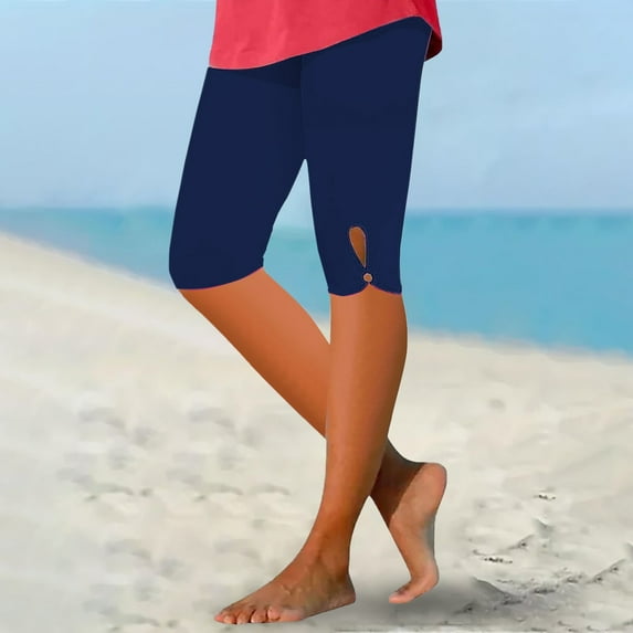 Clearance Sale! Capri Leggings for Women 2025 Summer Plus Size Capris Knee Length Casual Workout Yoga Capri Pants Beach Cropped Pants Navy 3Xl