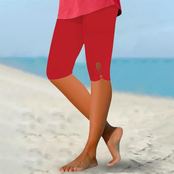 Clearance Sale! Capri Leggings for Women 2025 Summer Plus Size Capris Knee Length Casual Workout Yoga Capri Pants Beach Cropped Pants Red 3Xl