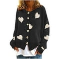thumbnail image 1 of Clearance-Sale Cardigan Sweaters for Women Elegant Long Sleeve Womens Cardigan Heart Shape Printing Softy Buttons Cute Tops for Women Elastic Fashion Ribbed Comfy Cardigan（Black,S）, 1 of 6