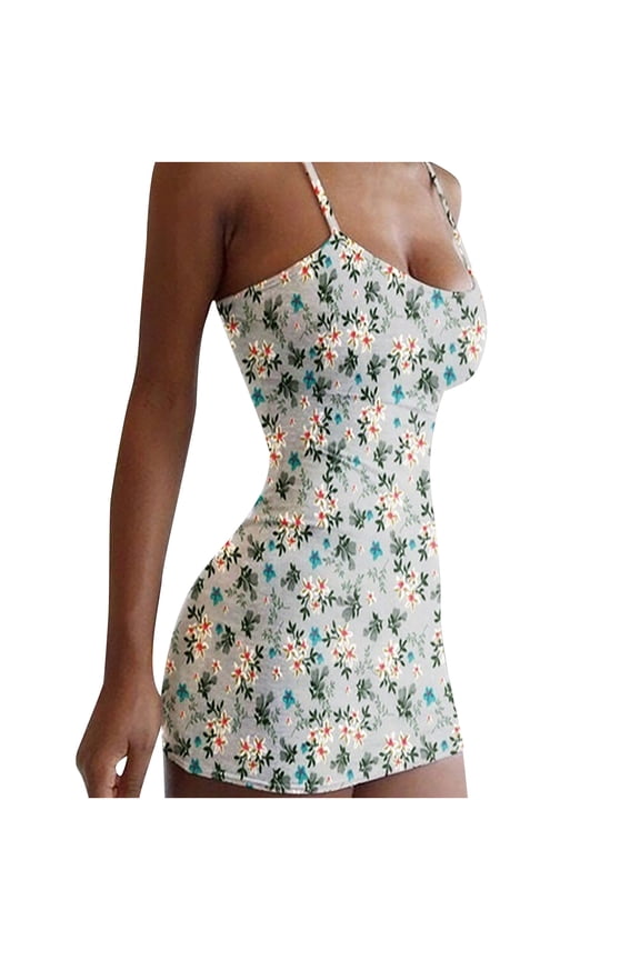 Casual Dresses For Women Homecoming Fashion Women Summer O-Neck Printing Slim Caims Sleeveless Mini Dress Holiday Printing Closed Waist Sling Dress