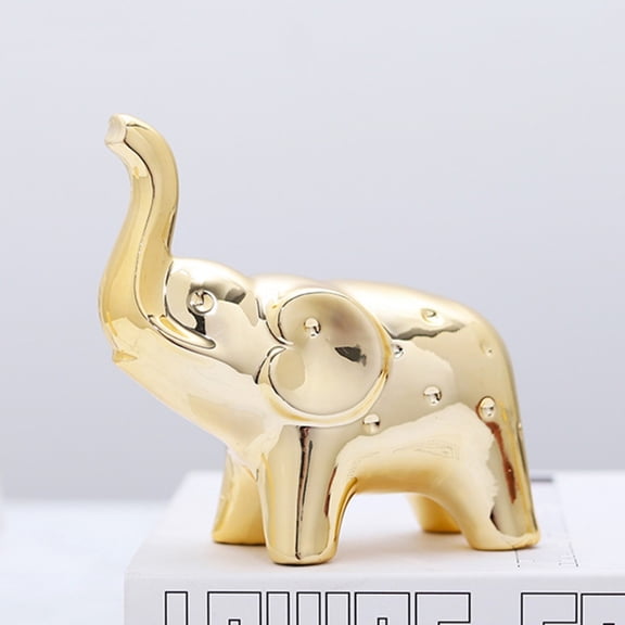 Clearance Sale!Ceramic Elephant Statue Animal Figurines Ornaments Home Decor,Gold Good Luck Elephant Figurines,Modern Style Sculpture for Office Desktop Bookshelf Living Room