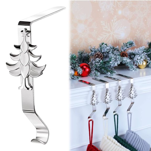 Clearance Sale!Christmas Stocking Holders For Mantle Weighted Stocking Hangers For Mantel Fireplace Stocking Hooks For Xmas Decoration (Silver),Silver Household Hooks