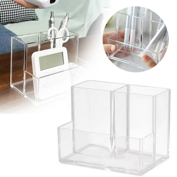 Clearance Sale Clear Acrylic Desk Organizer Set, Multi-Compartment Pen Holder & Makeup Brush Storage, Modern Minimalist Transparent Caddy for Office & Vanity (1 Set)