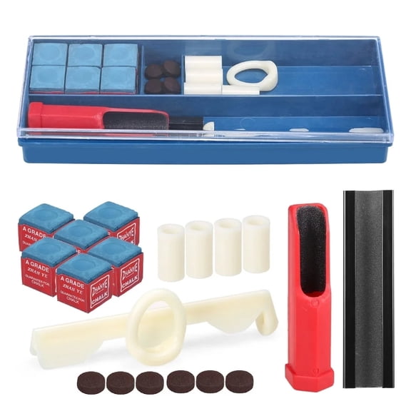 Clearance Sale Complete Pool Cue Maintenance Kit - Chalk, Tips, Ferrules, Clamp & Trimmer, for Billiard Cue Repair & Care