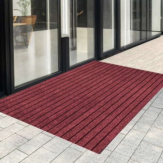 Polyester Door Mat, Striped Entrance , Cut-to-size Floor Mat, Non-slip Rubber Backing, Red 40x60cm for Home Entryway