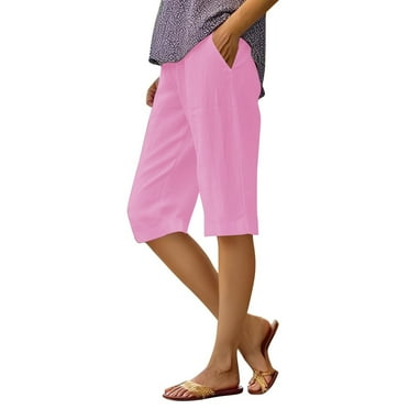 Clearance Sale! Cotton Linen Capri Pants For Women Elastic Waist Comfortable Loose Fit Summer Trousers Breathable Casual Lounge Wear Lightweight Pull-On XXXXL Size