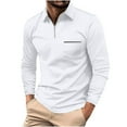 thumbnail image 1 of Clearance Sale! Dagegui Men's Long Sleeve T-Shirts Solid Color Quarter Zip Lapel Shirts Trendy Golf Shirt with Chest Pocket Outdoor Casual Comfy Fall Tees Tops White,XL, 1 of 7