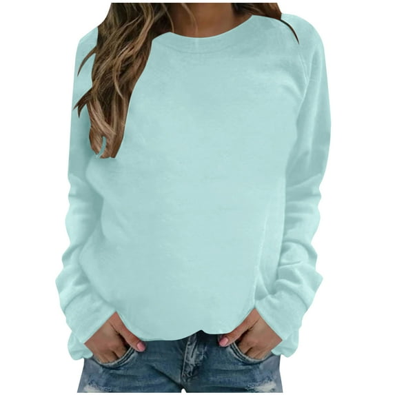Clearance Sale Dagegui Women's Crewneck Sweatshirts Solid Color Long Sleeve Pullover Tunic Tops Fall Basic Casual Sweatshirt Mint Green S