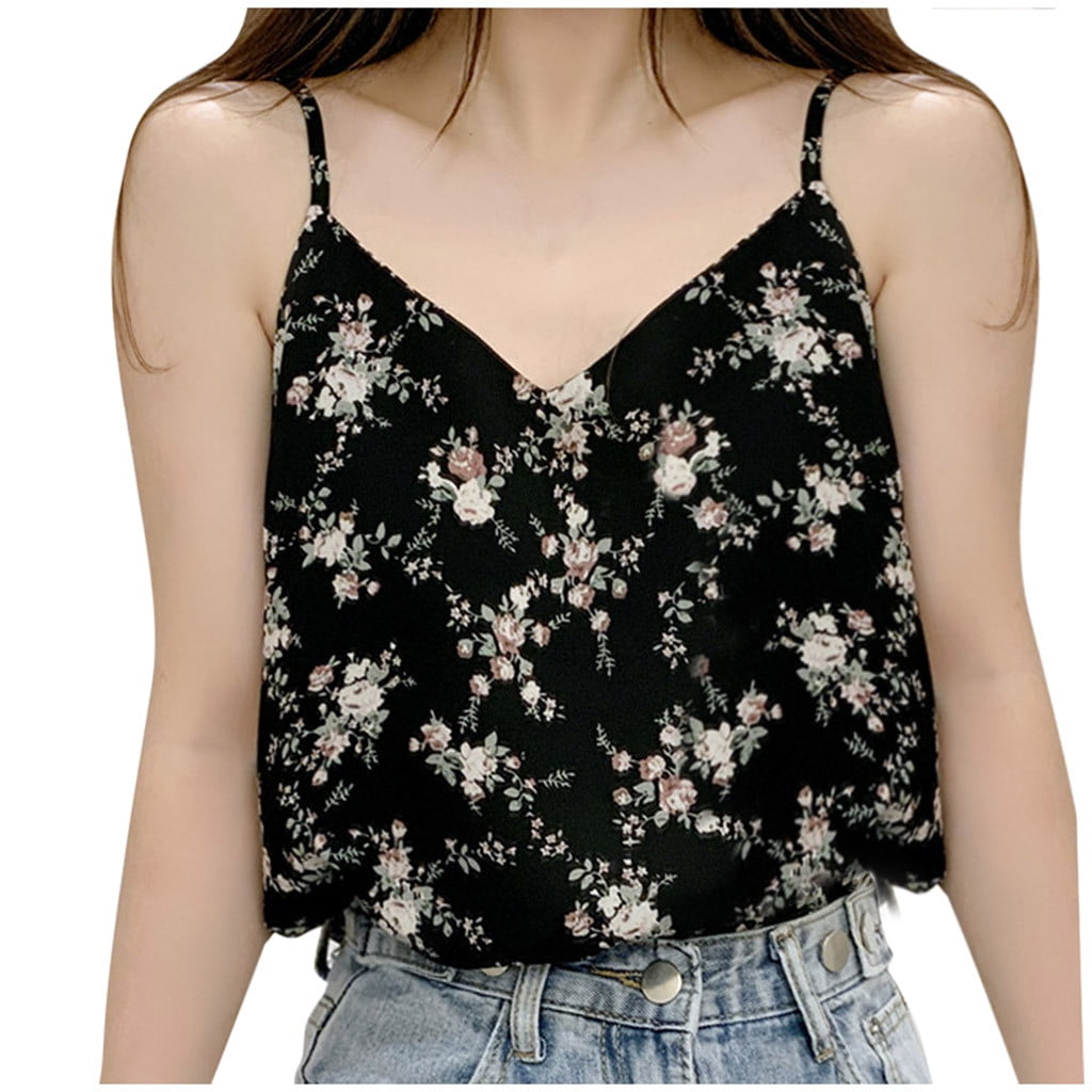 Clearance Sale Deal Cami Tank Tops for Women Floral Chiffon Camisole ...