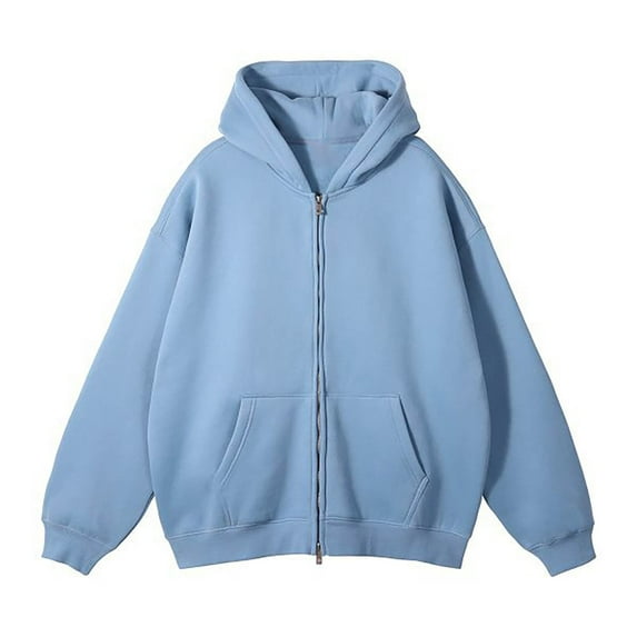 Buigttklop Solid Color Zip Up Hoodies for Men Winter Cotton Hooded Jacket Fashion Outwear Coat