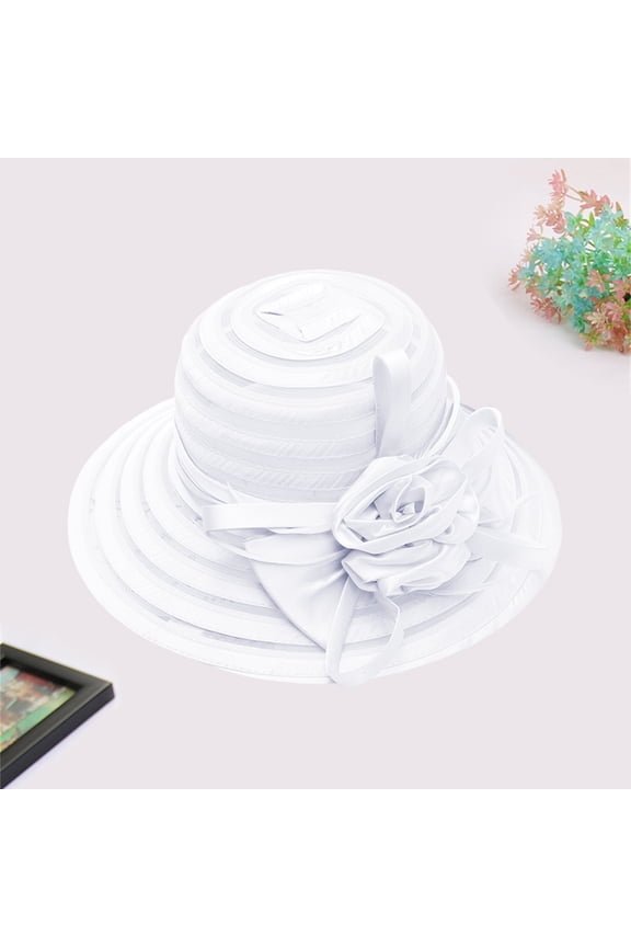 Clearance Sale!! Derby Hats for Women Flower Wide Brim Sun Hat Fascinators Big Wide Brim Fedoras Sun Visor Cap Flower Temperament Wedding Dress Hat Sun Dome Large Brim Hat Fashion Hat for Woman