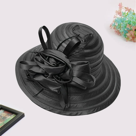 Clearance Sale!! Derby Hats for Women Flower Wide Brim Sun Hat Fascinators Big Wide Brim Fedoras Sun Visor Cap Flower Temperament Wedding Dress Hat Sun Dome Large Brim Hat Fashion Hat for Woman