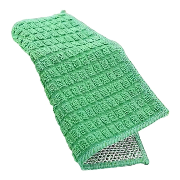 Clearance Sale! Double-sided Microfiber Silver Wire Cleaning Cloth, Thickened Kitchen Scouring Pad & Dish Towel for Household Use, Green,Dinner table dust sweeping,wipes,Cotton textile