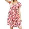 thumbnail image 1 of Dress for Women 2023 Short Sleeve Printing Floral Pattern Dress V-Neck Midi Fit And Flare Fashion Trendy Elegant Party Club Beach Seaside Boho Homecoming A-Line Shift Hem Pleated Dress, 1 of 5