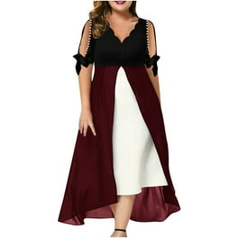 Elegant Solid Patchwork V Neck A Line Plus Size Dresses Elegant Solid Patchwork V Neck A Line Plus Size Dresses