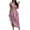 thumbnail image 1 of Dresses for Women 2023 Short Sleeve Printing Floral Pattern Dress One Shoulder Off Slash Midi Fit And Flare Y2K Fashion Elegant Vintage Homecoming Irregular Swing Hem Dress with Belt, 1 of 5