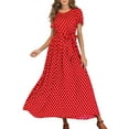 thumbnail image 1 of Dresses for Women 2023 Short Sleeve Printing Polka Dot Dress Round Neck Midi Fit And Flare Fashion Trendy Elegant Party Club Beach Seaside Homecoming A-Line Swing Hem Bandage Dress, 1 of 5