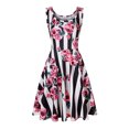 thumbnail image 1 of Clearance-Sale Dresses for Women 2023 Sleeveless Printing Floral Pattern Dress V-Neck Midi Fit And Flare Y2K Fashion Elegant Holiday Vacation Beach Seaside Homecoming A-Line Swing Hem Ruched Dress, 1 of 4