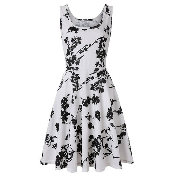 Dresses for Women 2023 Sleeveless Printing Floral Pattern Dress V-Neck Midi Fit And Flare Y2K Fashion Elegant Holiday Vacation Beach Seaside Homecoming A-Line Swing Hem Ruched Dress