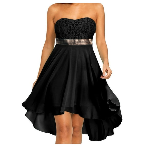 Clearance-Sale Dresses for Women 2023 Sleeveless Solid Color Sequin Lace Patchwork Chiffon Dress Tube Midi Fit And Flare Daily Casual Elegant Party Club Homecoming Irregular Swing Hem Ruched Dress