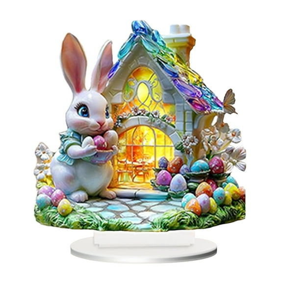 Clearance Sale Easter Bunny Acrylic Desktop Ornament – Cute 2D Flat Easter Decoration for Table, Shelf, Home & Office – Festive Spring Décor with Easter Egg & Rabbit Design