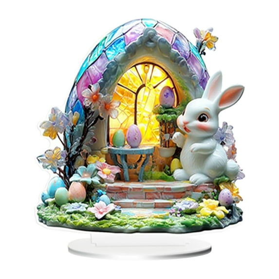 Clearance Sale Easter Bunny Acrylic Desktop Ornament – Cute 2D Flat Easter Decoration for Table, Shelf, Home & Office – Festive Spring Décor with Easter Egg & Rabbit Design