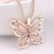 CAMERIARIO Clearance Sale Elegant Fashion Women Rose Gold Opal Butterfly Charm Pendant Long Chain Necklace Jewelry