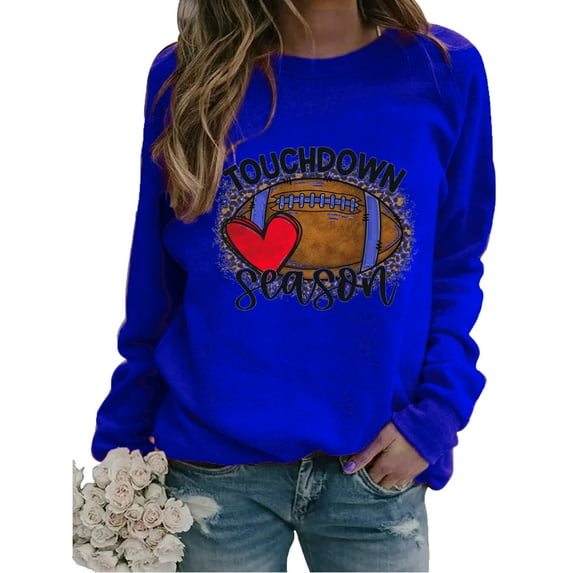 Fall Clothes 2023 Fashion Women Round Neck Long Sleeve T-Shirt Printing Sweatshirt Blouse Tops(Blue,2XL)