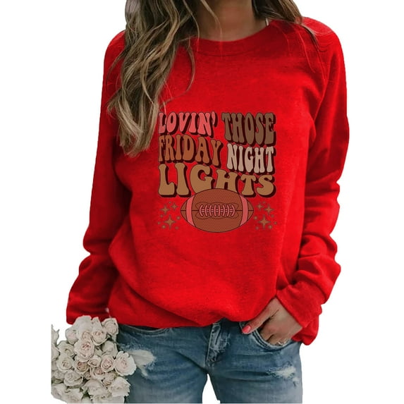 Fall Clothes 2023 Fashion Women Round Neck Long Sleeve T-Shirt Printing Sweatshirt Blouse Tops(Red,XL)