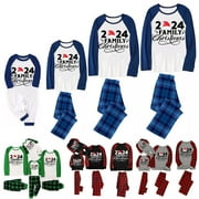 RIGARDU Clearance Sale! Family Christmas Pajamas Matching Set Father's Family Matching Christmas Pajamas Set Merry Christmas2024 Letter Printed Family Clothing Christmas Pjs Matching Sets Blue Dad Size: L