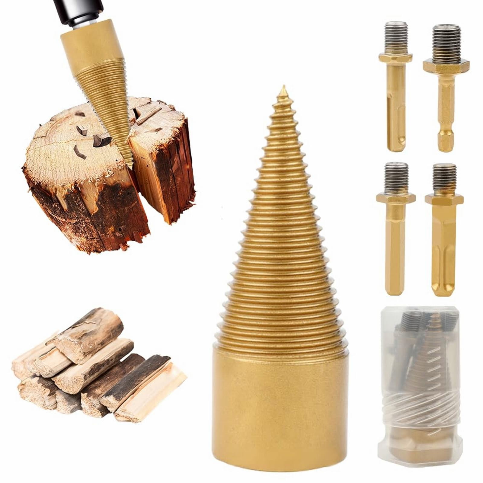 Clearance Sale!Firewood Drill Bit Set With 4 Handles Detachable Fire Wood Splitter Drill Bit Tool 42Mm / 32Mm Wood Log Splitter Drill Bit Wood Splitting Drill Bit For Drill Machine, Hardware Drill Bi