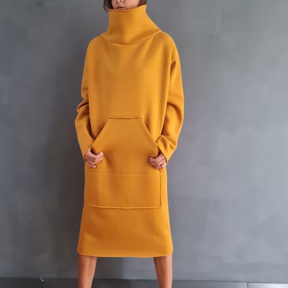 Sale！Floral Dress for Women,Ladies Casual Women'S Long Solid Color Sweater Dress with Pockets,Yellow,4Xl