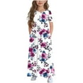 thumbnail image 1 of Clearance Flower Girl Dresses Girls Dresses Size 6 Fancy Maxi Dress Print Casual Holiday Long Dresses with Pockets Short Sleeve Ruffled A-Line Flower Dress for Wedding Summer Guest formal Dress, 1 of 3