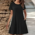 thumbnail image 1 of Clearance Sale！Flowy Summer Dress,Women'S Summer Solid Color Double Pocket Short Sleeve Round Neck T-Shirt Dress,Black,M, 1 of 6