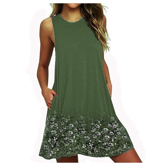 Formal Dresses For Women Party Women Fashion O-Neck Printing Pocket Sleeveless A-Line Casual Night Dress Dress Club Sleeveless Printing Fashion Casual A-Line Dress with Pocket